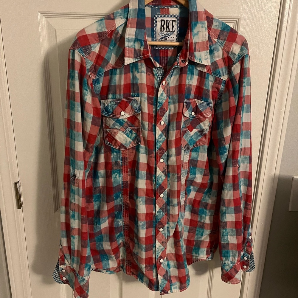 BKE Vintage Men’s Red & Blue Plaid Button Down XL